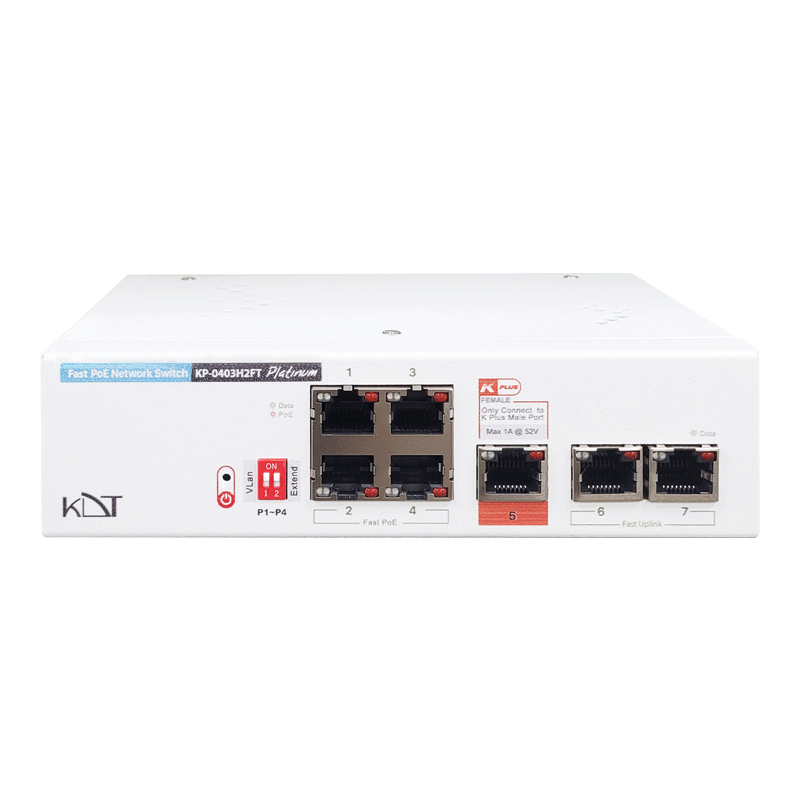 سوئیچ PoE هوشمند 4 پورت KDT مدل KP-0403H2FT با توان 120 وات و قابلیت Extend 250m